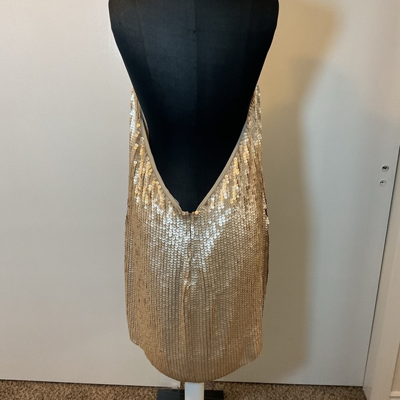 18. Express Sequin Halter Neck Open Back Mini Shift Dress Size XL - Picture 10 of 10